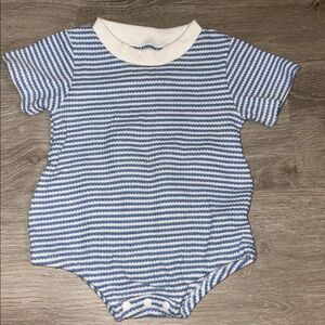 Baby blue and white striped romper